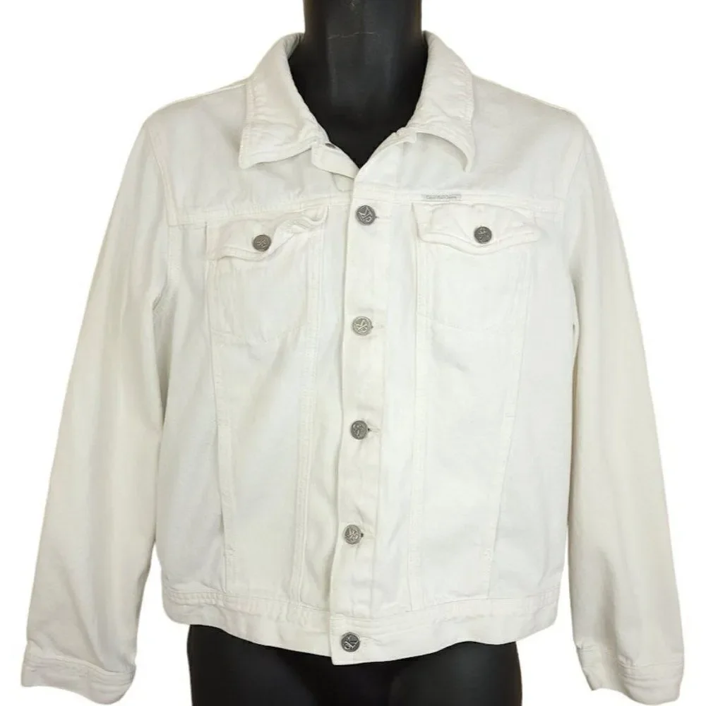 Calvin Klein Jeans Denim Trucker Jacket Vintage 90s White Mens Size Medium
